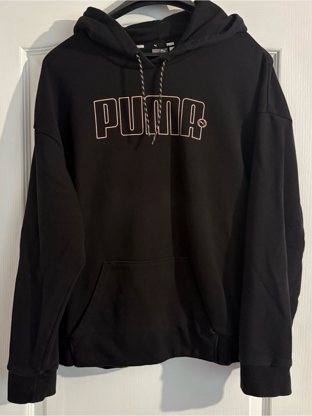 PUMA Women’s Black Hoodie with Pink Logo Size Medium